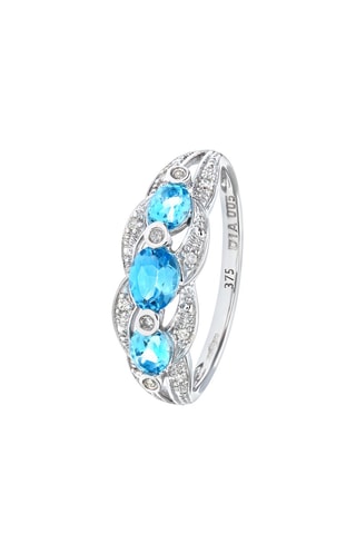 Anillo - Oro blanco, diamantes y topacios