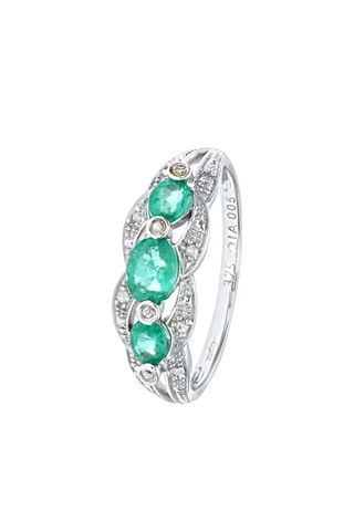 Anillo - Oro blanco, diamantes y esmeraldas