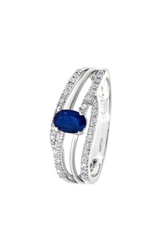 Anillo - Oro blanco, diamantes y zafiro