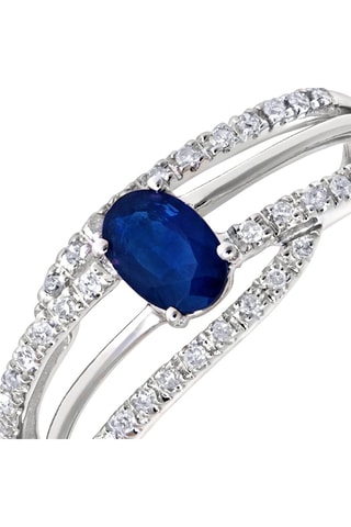 Anillo - Oro blanco, diamantes y zafiro
