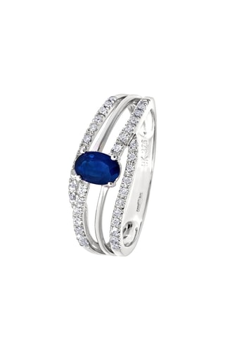 Anillo - Oro blanco, diamantes y zafiro