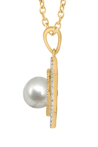 Collar - Oro amarillo, diamantes y perla cultivada de agua dulce
