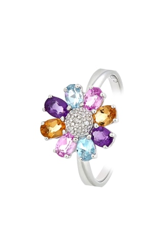 Anillo - Oro blanco, diamantes, citrinos, amatistas, topacios y zafiros