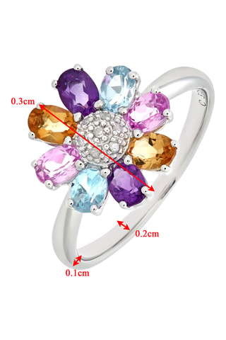 Anillo - Oro blanco, diamantes, citrinos, amatistas, topacios y zafiros