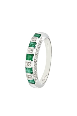 Anillo - Oro blanco, diamantes y esmeraldas