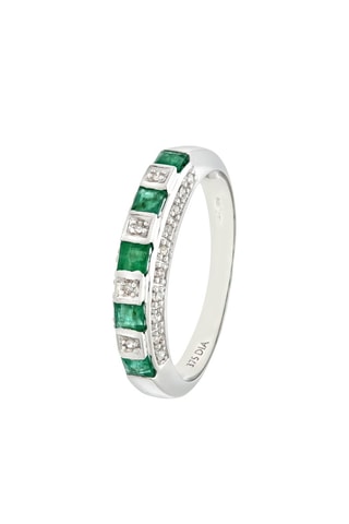 Anillo - Oro blanco, diamantes y esmeraldas
