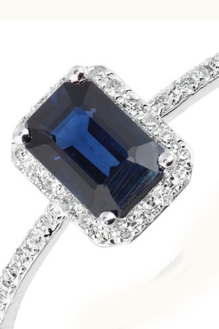 Anillo - Oro blanco, diamantes y zafiro