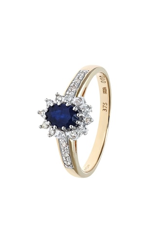 Anillo - Oro amarillo, zafiro y diamantes