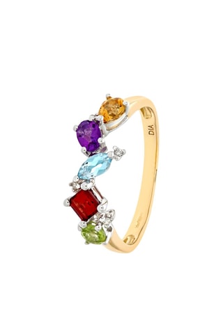 Anillo - Oro amarillo, diamantes, amatista, peridoto, topacio, citrino y granate