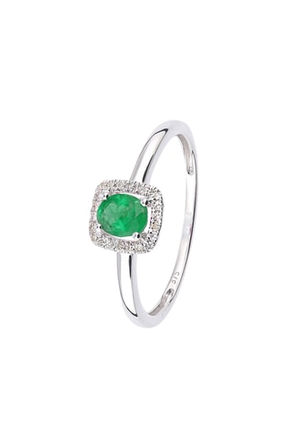 Anillo - Oro blanco, diamantes y esmeralda