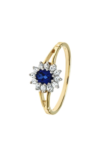 Anillo - Oro amarillo, oro blanco, diamantes y zafiro