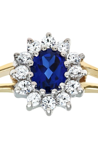 Anillo - Oro amarillo, oro blanco, diamantes y zafiro
