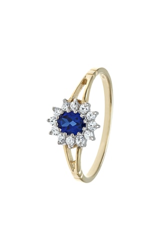 Anillo - Oro amarillo, oro blanco, diamantes y zafiro