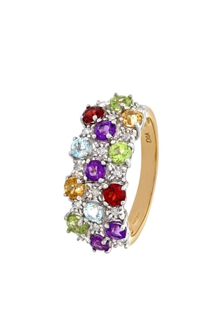 Anillo - Oro amarillo, amatistas, peridotos, topacios, citrinos, granates y diamantes