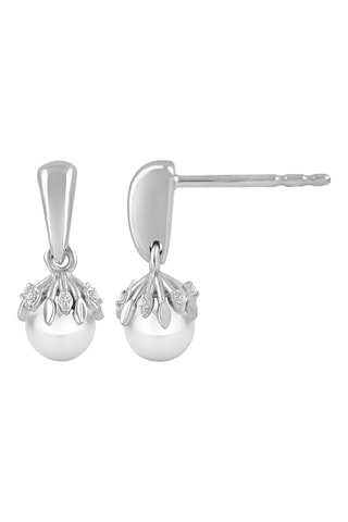 Pendientes - Oro blanco, diamantes y perlas cultivadas de agua dulce