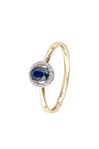Anillo - Oro amarillo, diamantes y zafiro