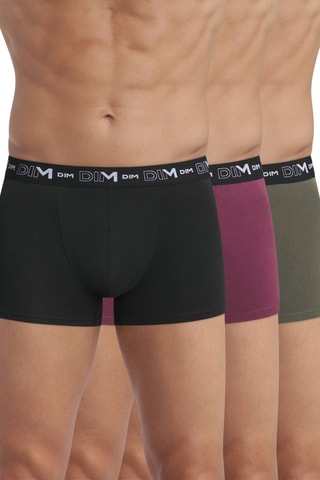 3 bóxers algodón stretch Negro, burdeos y verde oliva - Dim