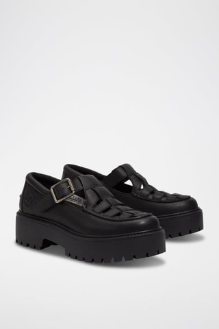 Sandalias de piel con plataforma - Negro