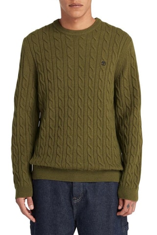 Jersey de lana Cable - Verde oliva