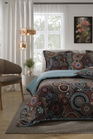 Conjunto de lençóis em percal de algodão Oscar - Castanho e azul