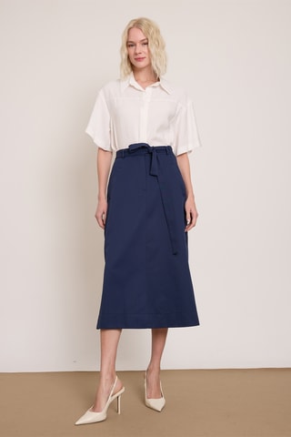 Falda midi de talle alto - Azul marino
