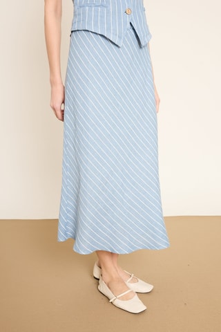 Jupe midi en lin - Bleu