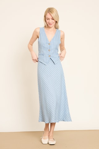 Jupe midi en lin - Bleu