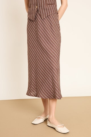 Jupe midi en lin - Marron