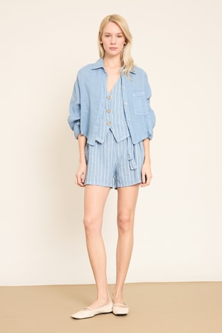 Short taille haute en lin - Bleu