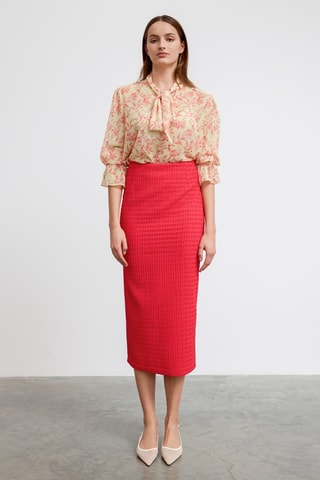 Falda midi de talle alto - Rojo