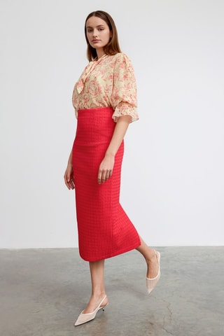 Falda midi de talle alto - Rojo