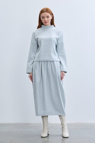Jupe midi taille haute - Bleu