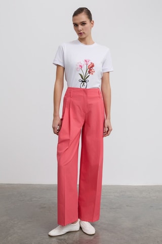 Pantalón wide leg de tiro alto - Coral