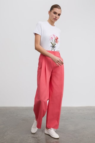 Pantalón wide leg de tiro alto - Coral