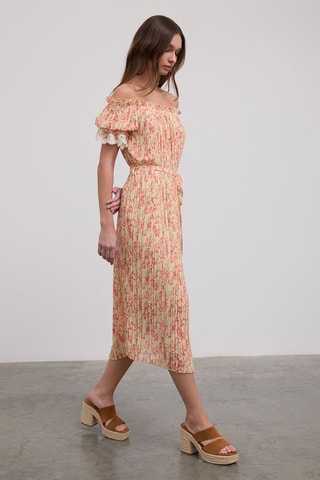 Vestido plissado - Amarelo e rosa