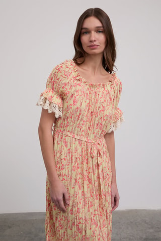 Vestido plissado - Amarelo e rosa