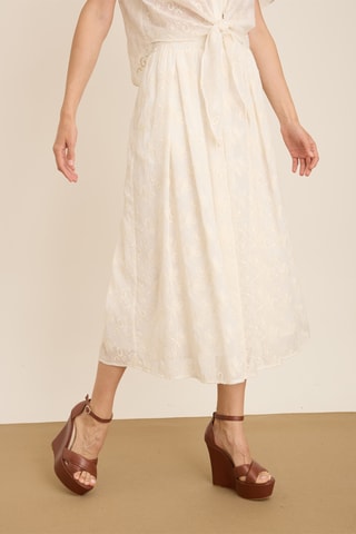 Falda midi de talle alto - Crudo