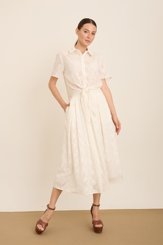 Falda midi de talle alto - Crudo