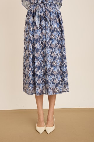 Jupe midi taille haute - Bleu marine