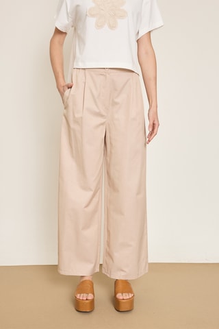 Pantalón wide leg 7/8 de tiro alto - Beige