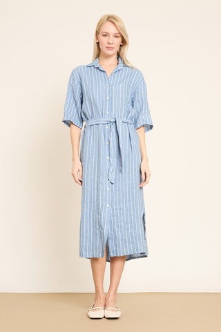 Vestido-camisa em linho - Azul