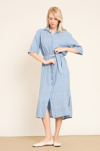 Vestido-camisa em linho - Azul