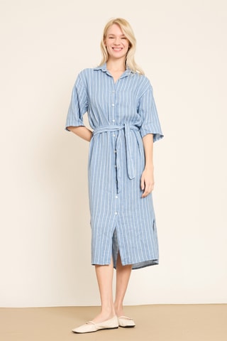 Vestido-camisa em linho - Azul