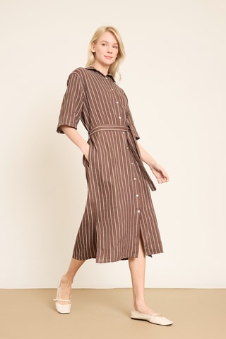 Vestido-camisa em linho - Castanho