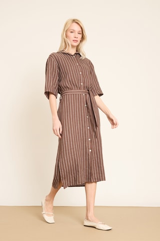 Vestido-camisa em linho - Castanho