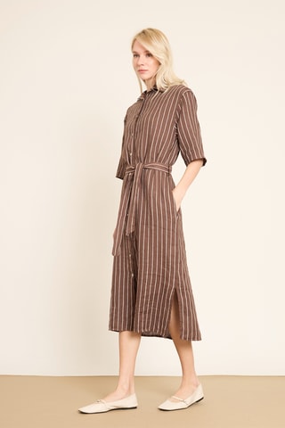 Vestido-camisa em linho - Castanho