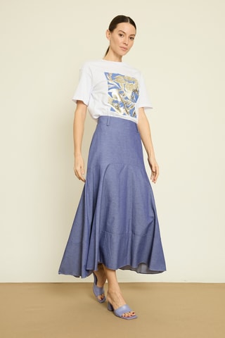 Falda larga de talle alto - Azul