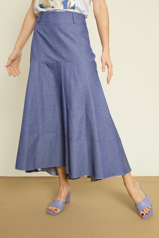 Falda larga de talle alto - Azul