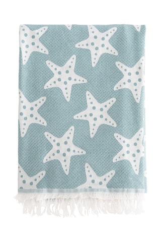 Fouta de plage  -  90 x 180 cm - Blanc et bleu