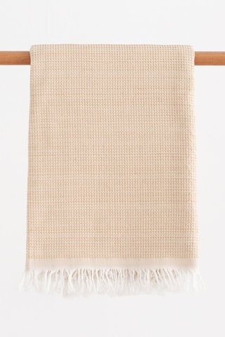 Fouta de plage  -  190 x 180 cm - Blanc et beige